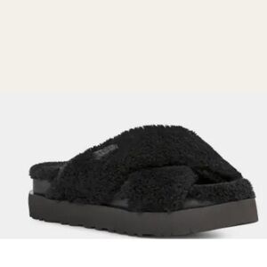 UGG Black Fuzz Sugar Cross Slides Women’s Size 8